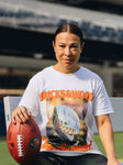 woman in short sleeve white tee